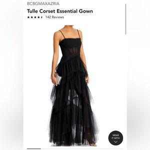 BCBG Max Azria OLY Women’s Tiered Ruffle Tulle Sleeveless Corset Evening Gown